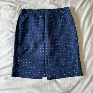 Liz Claiborne Carrera Cotton Navy Blue Polka Dot Midi Skirt Size 8